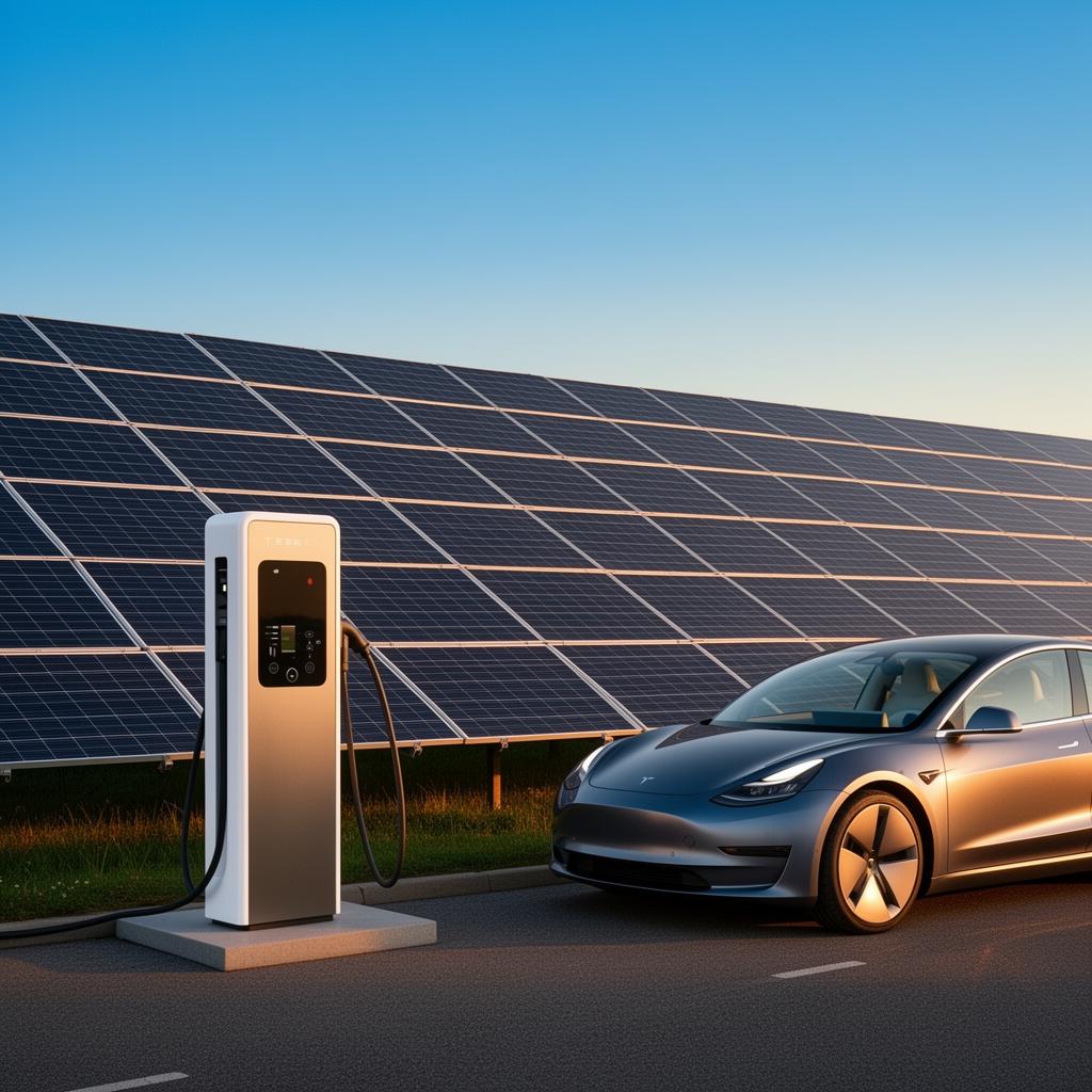 PV‑Anlage mit EV‑Ladesäule und Elektrofahrzeug
